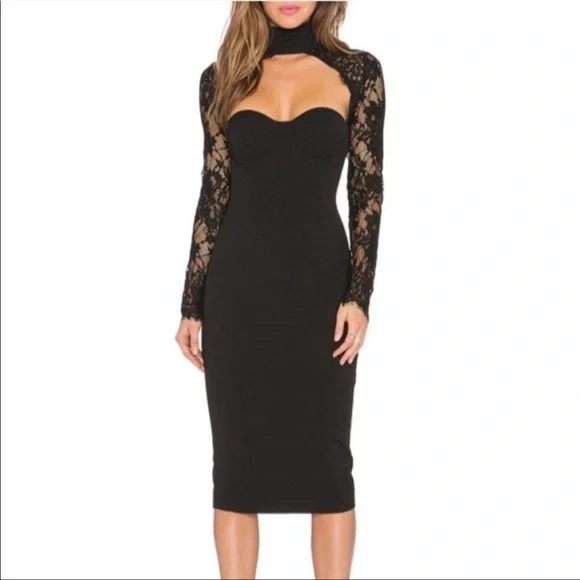 chinese dress ladies Misha Vegan Leather Guipure Midi Dress